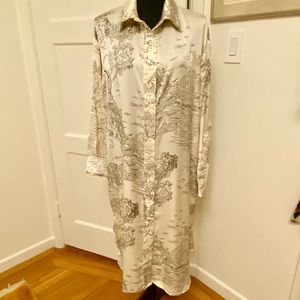 H&M Cream and Black Printed Midi Dress